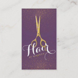 Hair Stylist Gold Scissors Purple and Gold Glitter Appointment Card