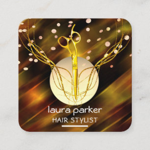 Hair Stylist Gold Scissors Purple Moon Salon  Square Business Card