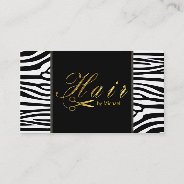 Hair Stylist Gold Scissors Script Appointment Card (Front)