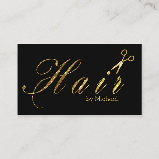Hair Stylist Gold Scissors Script Salon #12 Business Card (Front)