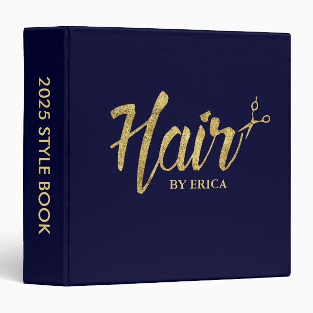 Hair Stylist Gold Script Salon Style Book Navy Binder (Front/Spine)