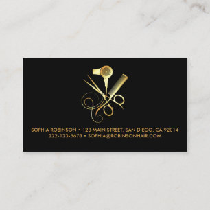 Hair Stylist Gold Script Scissors Dryer Comb  Business Card