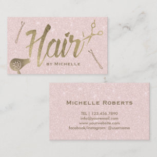 Hair Stylist Gold Typography Blush Pink Glitter Business Card