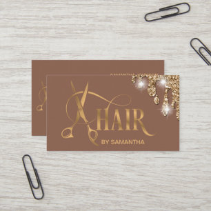 Hair stylist gold typography hair scissors business card