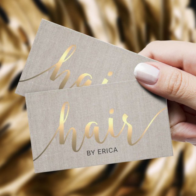 Hair Stylist Gold Typography Linen Appointment Card (Creator Uploaded)