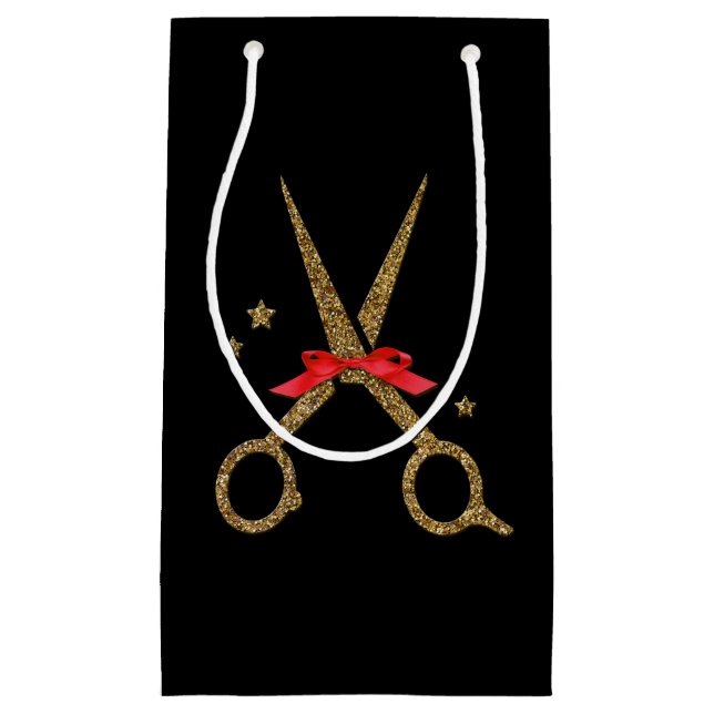 HAIR stylist golden glitter scissors gift bag (Front)