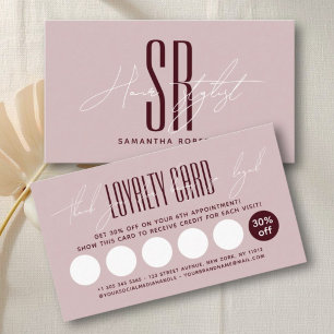 Hair stylist hair salon modern monogram initials  loyalty card