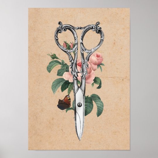 Hair Stylist Hair Salon Vintage Scissor Floral Poster Zazzle Ca