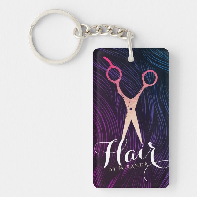 Hair Stylist Hairdresser Beauty Rose Gold Scissors Keychain (Front)