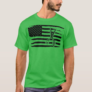 Hair Stylist Hairdresser Scissor in American Flag T-Shirt
