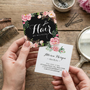 Hair Stylist Hairdresser Scissors Floral Wrapping Square Business Card