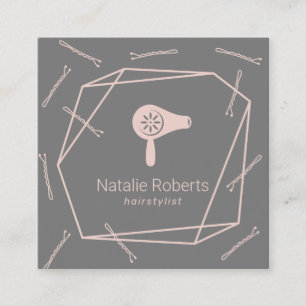 Hair Stylist Hairdryer Bobbi Pins Geometric Salon Square Business Card