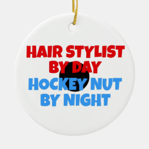 Hair Stylist Hockey Player Ceramic Ornament