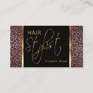 Hair Stylist in a Dusty Rose Leopard Print Business Card