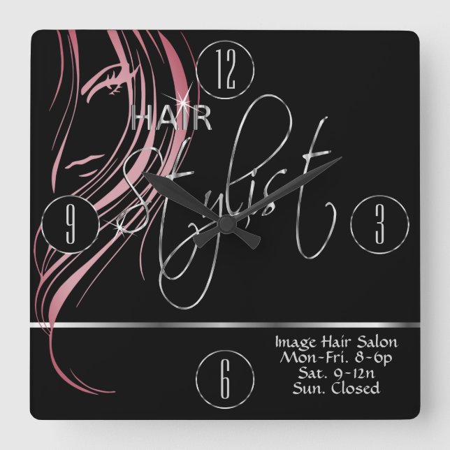 Hair Stylist in a Girly Pink Hair Colour Square Wall Clock (Front)