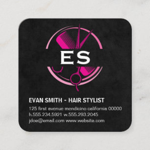 Hair Stylist Logo Monogram Square Business Card