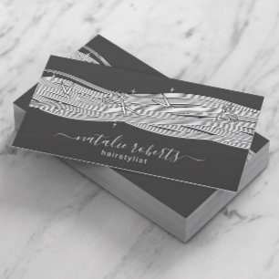 Hair Stylist Long Hair & Scissors Dark Gray Salon Business Card