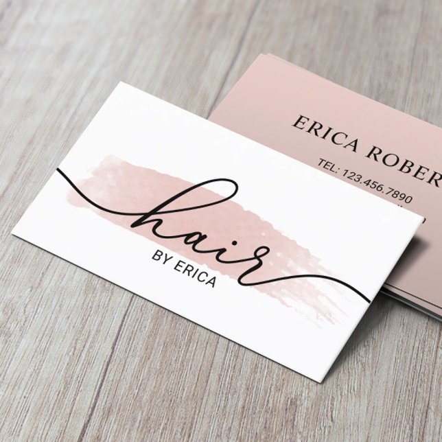 Hair Stylist Minimalist Pink Brush Stroke Salon Business Card (Creator Uploaded)