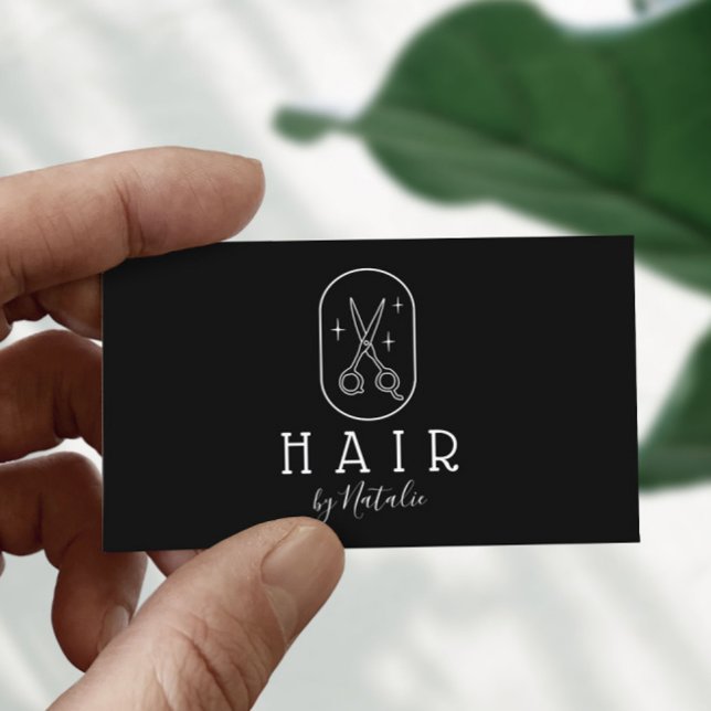 Hair Stylist Minimalist Scissor Logo Plain Black Business Card (Creator Uploaded)