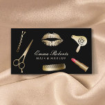 Hair Stylist Modern Black & Gold Beauty Salon Business Card<br><div class="desc">Makeup Artist Hair Stylist Modern Black & Gold Beauty Salon Business Cards.</div>