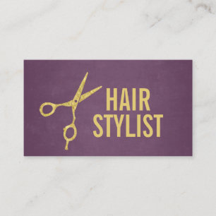 Hair Stylist Modern Bold Purple & Gold Business Card