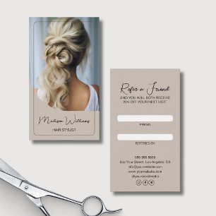 Hair Stylist Modern Custom Photo Beige Referral Card