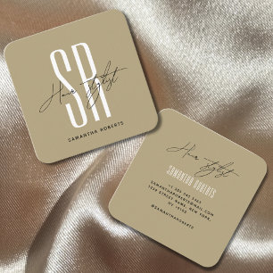 Hair stylist modern gold monogram initials square business card
