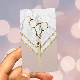 Hair Stylist Modern Gold Scissor Marble Blush Pink Business Card