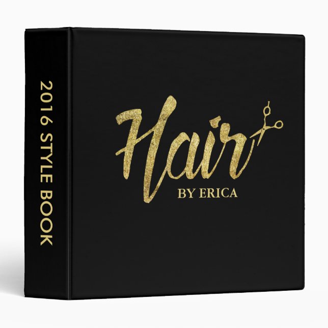 Hair Stylist Modern Gold Script Salon Style Book Binder (Front/Spine)
