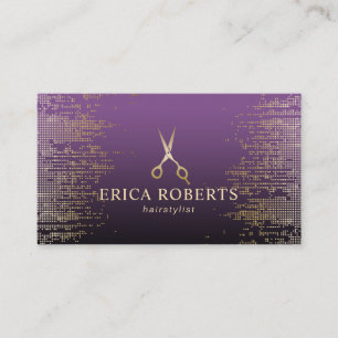 Hair Stylist Modern Gold Sequins Purple Salon Business Card