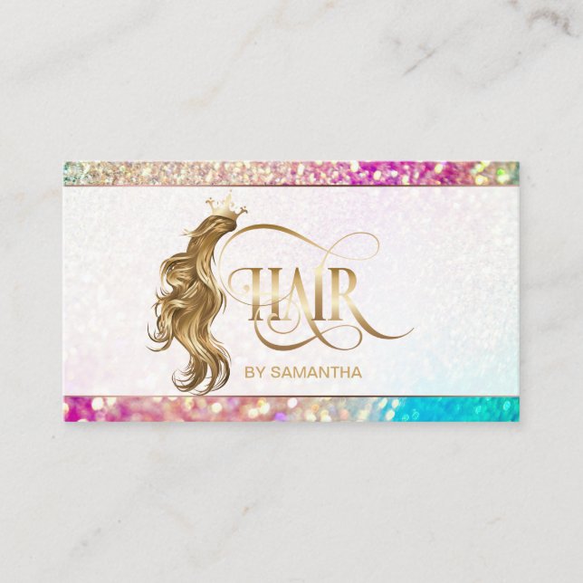 Hair stylist modern gold typography hair extension business card (Front)