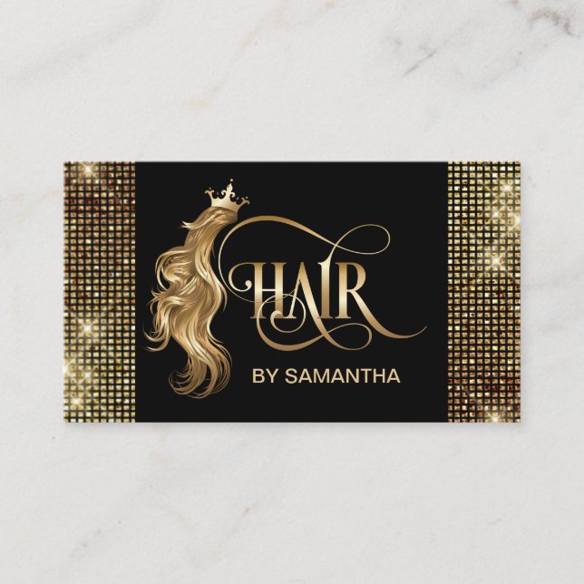Hair stylist modern gold typography hair extension business card (Front)