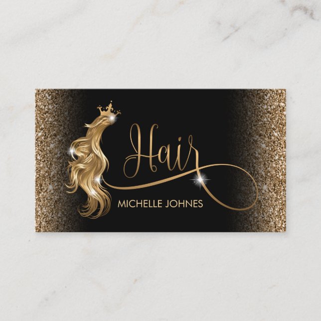 Hair stylist modern gold typography hair extension business card (Front)