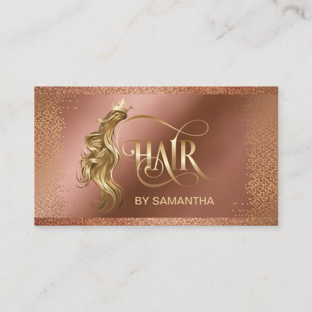 Hair stylist modern gold typography hair extension business card (Front)