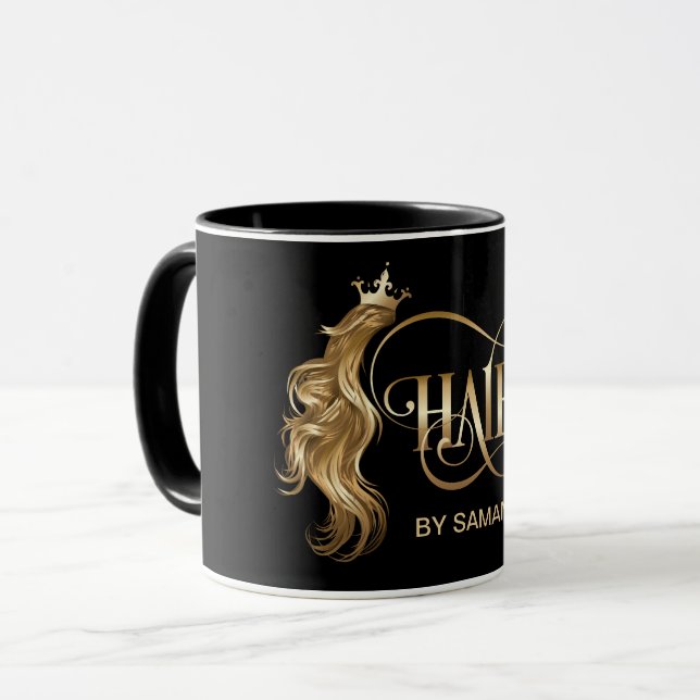 Hair stylist modern gold typography hair extension mug (Front Left)