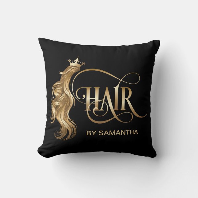Hair stylist modern gold typography hair extension throw pillow (Front)