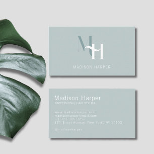 Hair stylist modern monogram initials blue business card