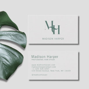 Hair stylist modern monogram initials grey business card