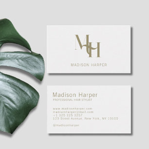 Hair stylist modern monogram initials white business card