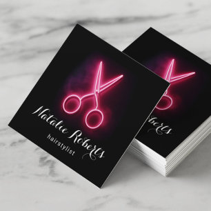 Hair Stylist Modern Neon Scissor Barber Shop Salon Square Business Card