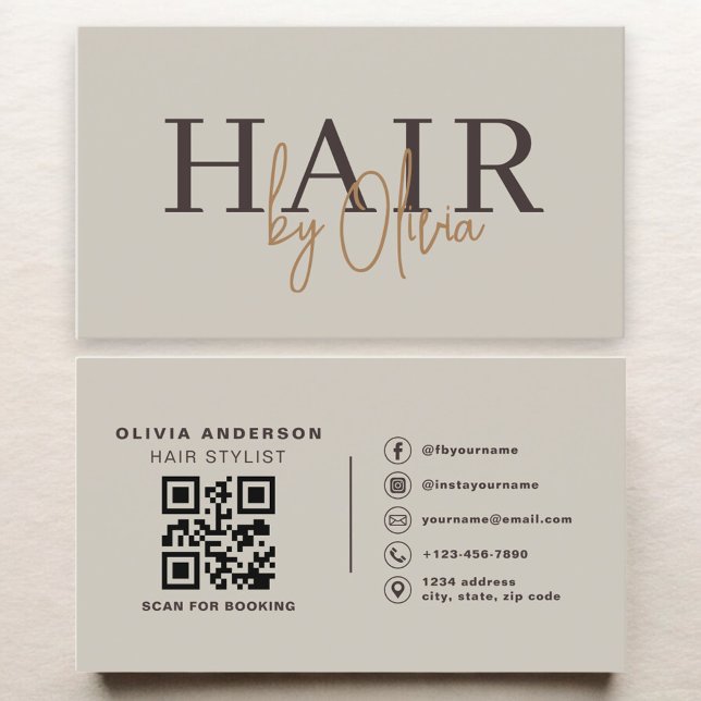 Hair Stylist Modern Neutral QR Code  Business Card (Creator Uploaded)