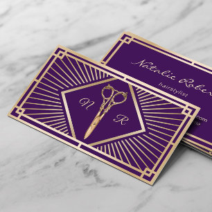 Hair Stylist Modern Purple & Gold Art Deco Salon Business Card