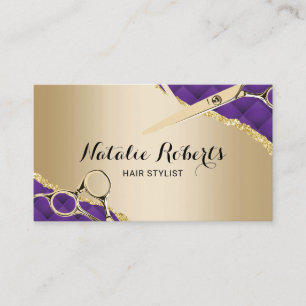 Hair Stylist Modern Purple & Gold Beauty Salon Business Card
