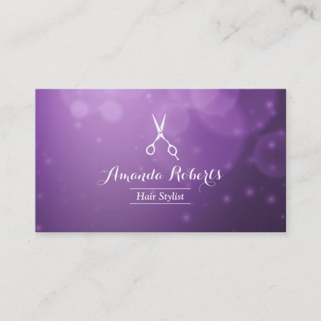 Hair Stylist Modern Purple Professional Business Card (Front)