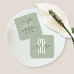 Hair stylist modern sage green monogram initials square business card<br><div class="desc">Hair stylist modern sage green monogram initials</div>