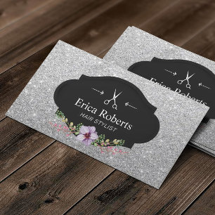 Hair Stylist Modern Silver Glitter Hair Slon Business Card