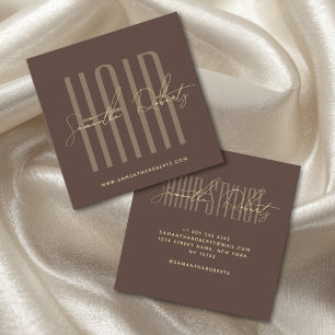 Hair stylist modern typography script brown square business card