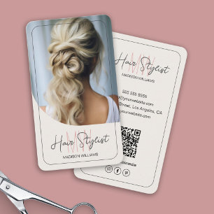 Hair Stylist Monogram Logo Photo Tan Business Card