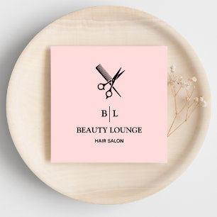 Hair Stylist Monogram Minimalist Blush Pink Square Business Card