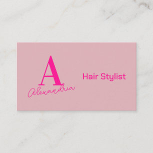 Hair Stylist Monogram Pink Hot Pink Business Card